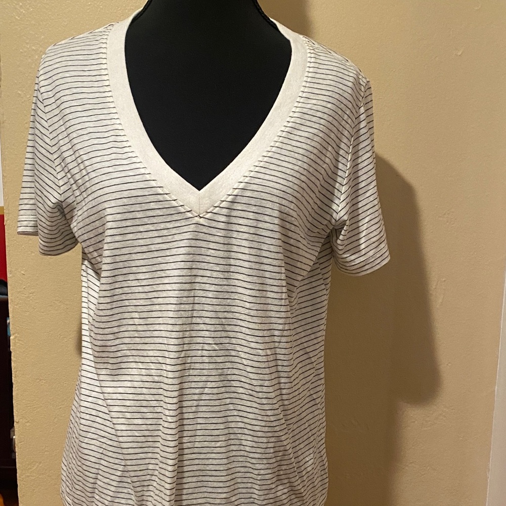 Marine Layer Black and White Striped V-Neck Tee